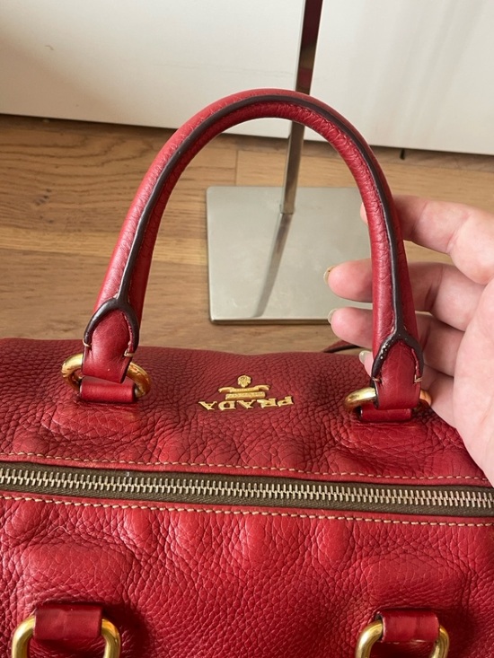 Prada Red Pebbled Leather Shoulder Bag with Gold Hardware - Picture 9 of 16